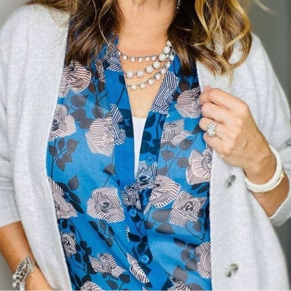 CAbi Teal and Black Floral Blouse - Picture 5 of 5